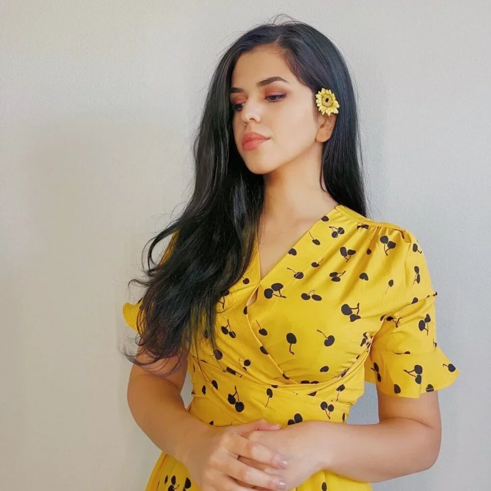 Yellow Cherry Midi Summer Spring Dress - Picture 4 of 7